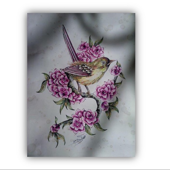 Lovely painting of a bird standing on a branch - Picture 1 of 1